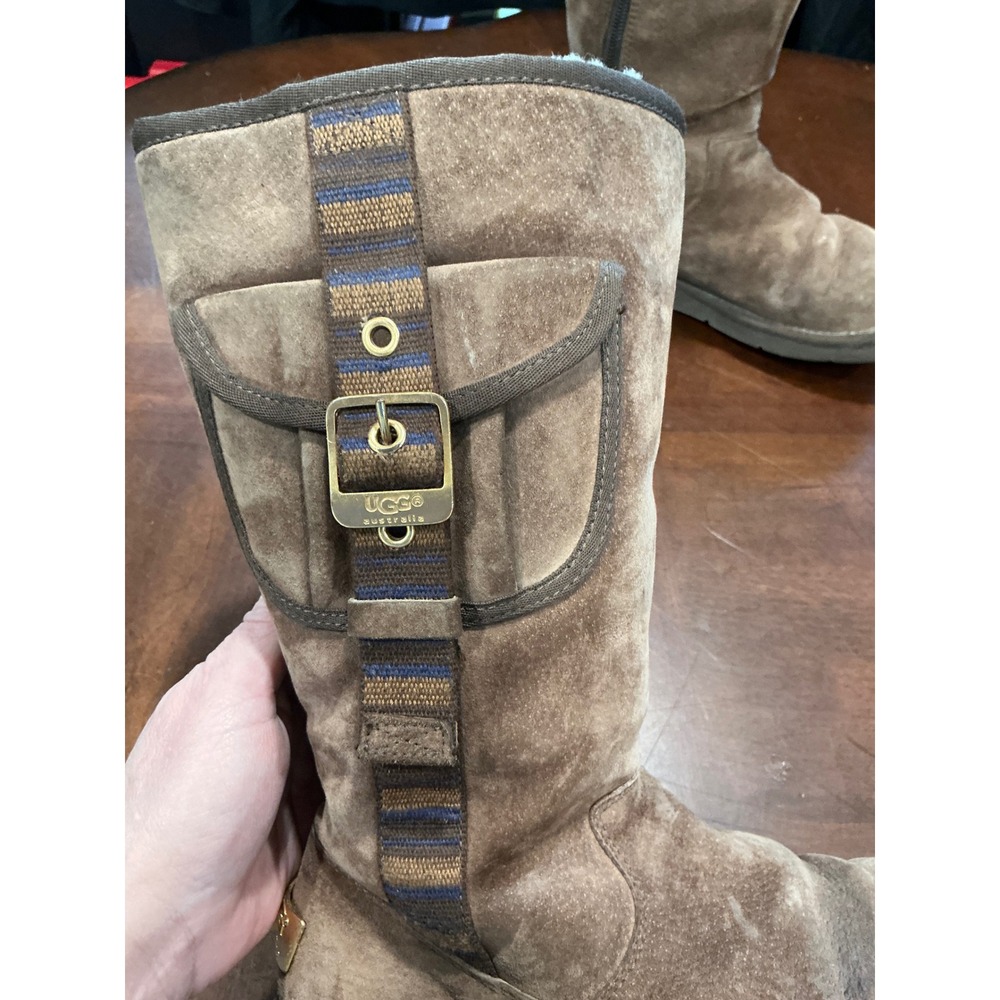 UGG Retro Cargo 1895 Size 8 Brown Suede Sheepskin Lining Side Pocket Buckle Zip - Picture 2 of 14